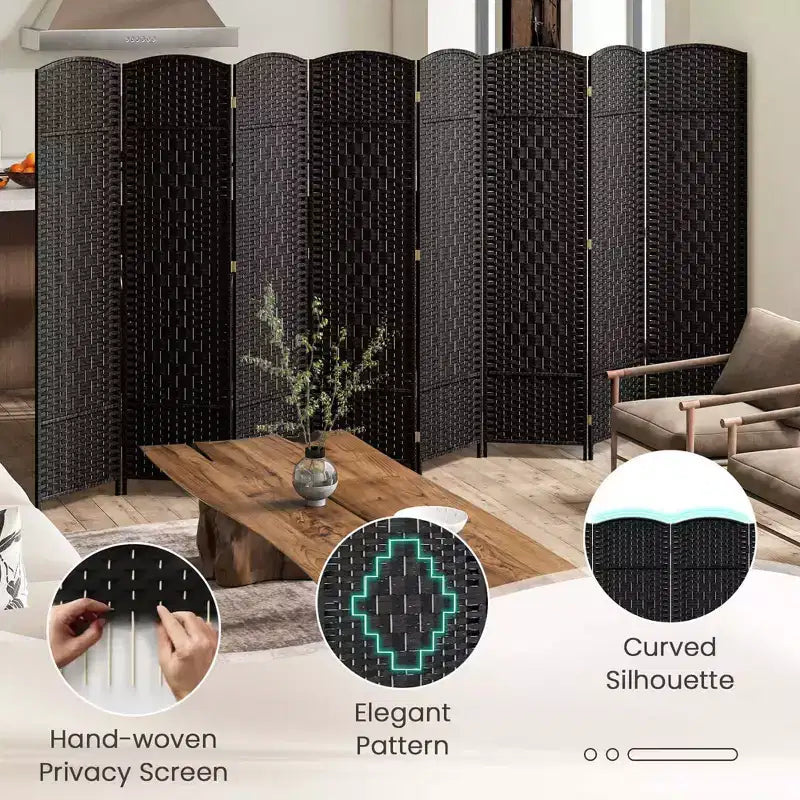 Divisorio per ambienti a 8 pannelli Costway, schermo pieghevole per la privacy alto 183 cm con struttura in legno massello marrone/nero