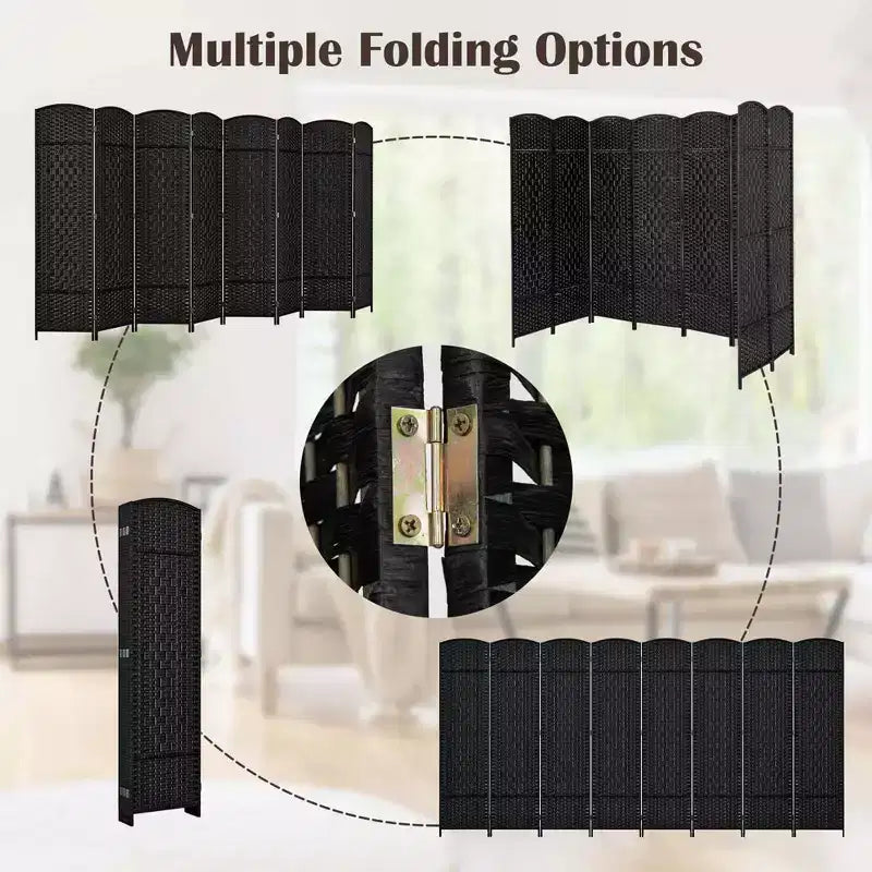 Divisorio per ambienti a 8 pannelli Costway, schermo pieghevole per la privacy alto 183 cm con struttura in legno massello marrone/nero