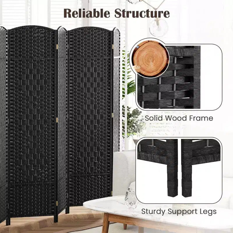 Divisorio per ambienti a 8 pannelli Costway, schermo pieghevole per la privacy alto 183 cm con struttura in legno massello marrone/nero