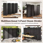 Divisorio per ambienti a 8 pannelli Costway, schermo pieghevole per la privacy alto 183 cm con struttura in legno massello marrone/nero