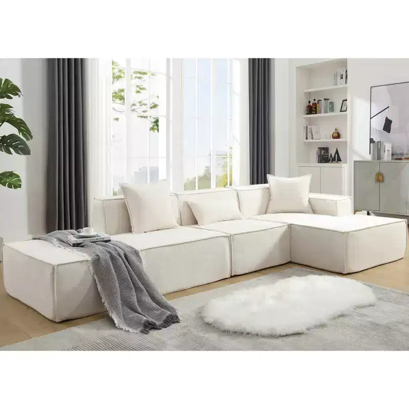 Divano componibile modulare 129,5W, divano a blocco di tofu a forma di L minimalista con installazione gratuita 4L -ModernLuxe