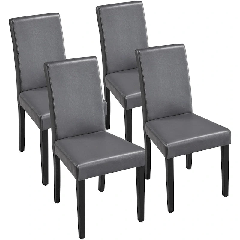 Sedie da pranzo con schienale alto in similpelle, cuscino in schiuma e gambe in legno di gomma – Nero / Grigio / Marrone / Bianco