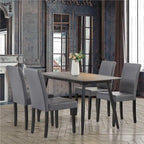 Sedie da pranzo con schienale alto in similpelle, cuscino in schiuma e gambe in legno di gomma – Nero / Grigio / Marrone / Bianco