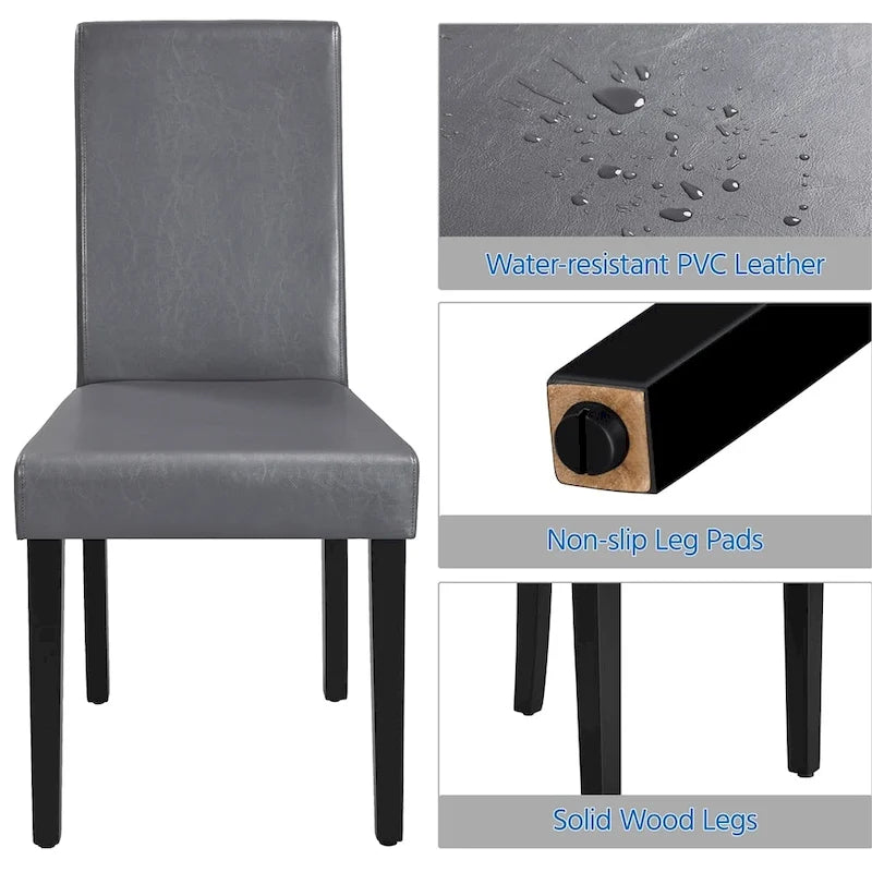 Sedie da pranzo con schienale alto in similpelle, cuscino in schiuma e gambe in legno di gomma – Nero / Grigio / Marrone / Bianco