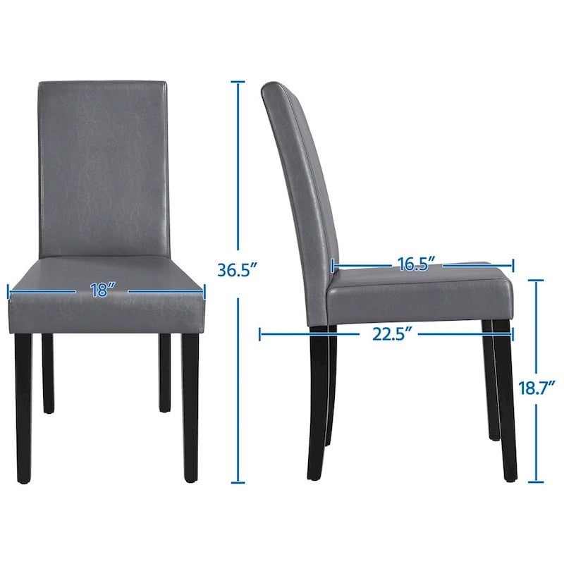 Sedie da pranzo con schienale alto in similpelle, cuscino in schiuma e gambe in legno di gomma – Nero / Grigio / Marrone / Bianco