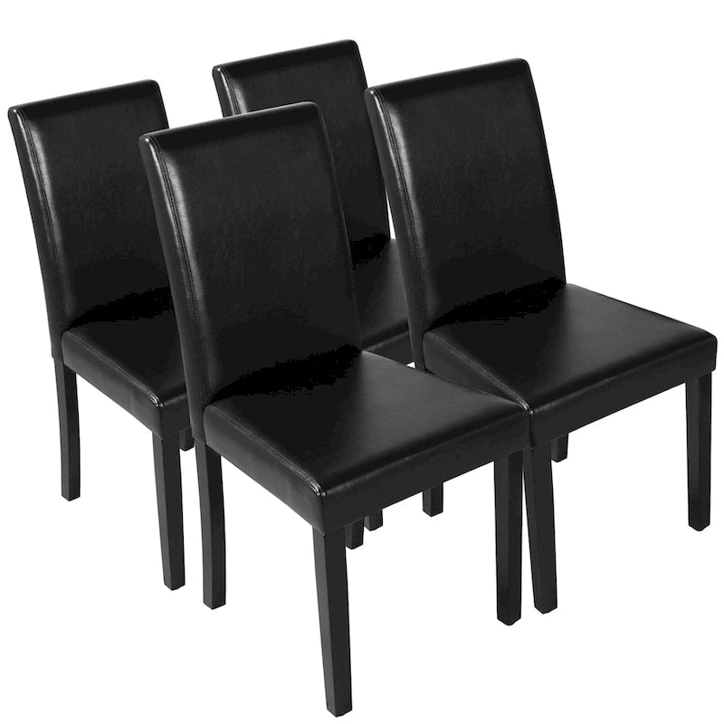 Sedie da pranzo con schienale alto in similpelle, cuscino in schiuma e gambe in legno di gomma – Nero / Grigio / Marrone / Bianco