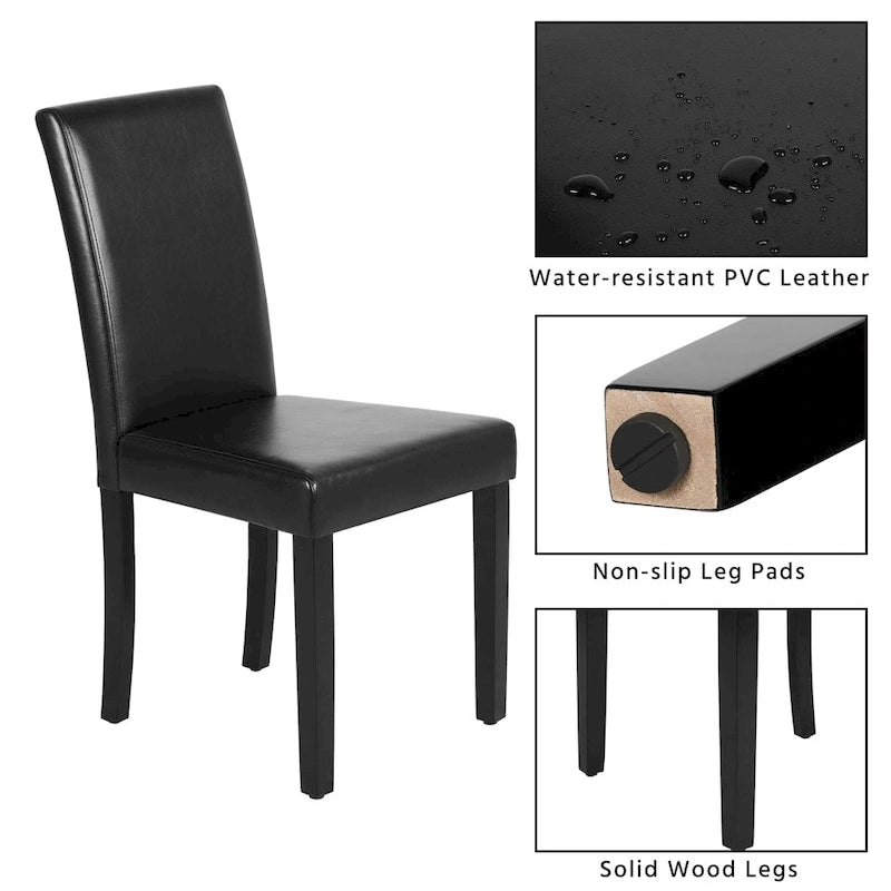 Sedie da pranzo con schienale alto in similpelle, cuscino in schiuma e gambe in legno di gomma – Nero / Grigio / Marrone / Bianco