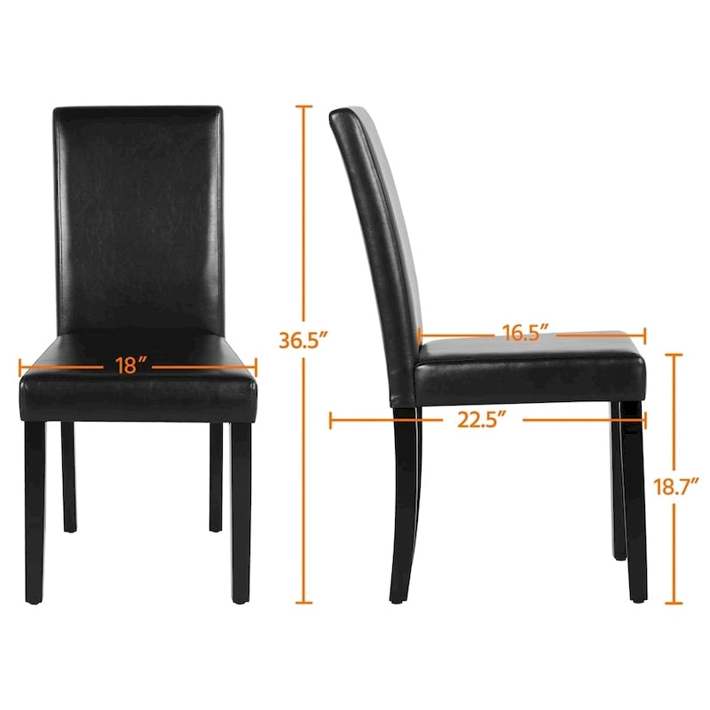 Sedie da pranzo con schienale alto in similpelle, cuscino in schiuma e gambe in legno di gomma – Nero / Grigio / Marrone / Bianco