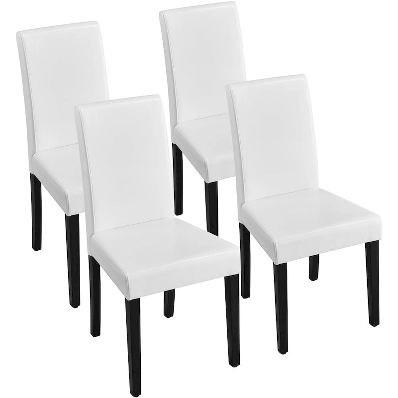 Sedie da pranzo con schienale alto in similpelle, cuscino in schiuma e gambe in legno di gomma – Nero / Grigio / Marrone / Bianco