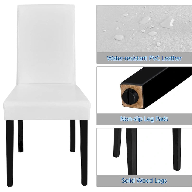 Sedie da pranzo con schienale alto in similpelle, cuscino in schiuma e gambe in legno di gomma – Nero / Grigio / Marrone / Bianco