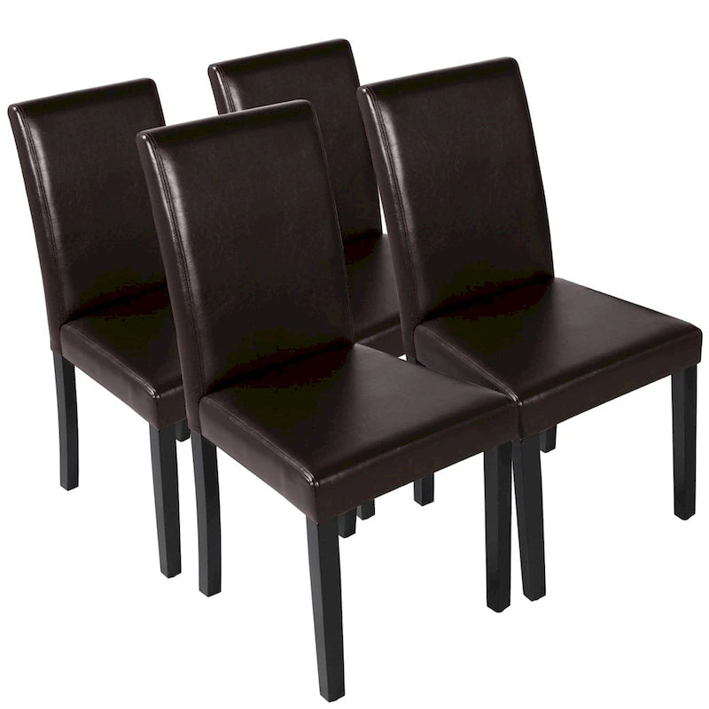 Sedie da pranzo con schienale alto in similpelle, cuscino in schiuma e gambe in legno di gomma – Nero / Grigio / Marrone / Bianco