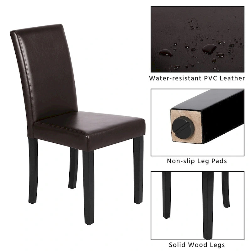 Sedie da pranzo con schienale alto in similpelle, cuscino in schiuma e gambe in legno di gomma – Nero / Grigio / Marrone / Bianco