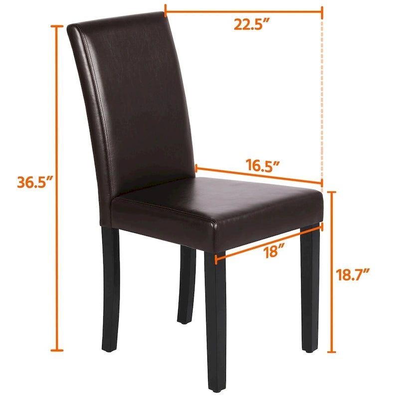 Sedie da pranzo con schienale alto in similpelle, cuscino in schiuma e gambe in legno di gomma – Nero / Grigio / Marrone / Bianco