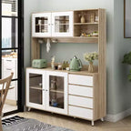 Credenza Famapy 63W in legno marrone con 4 cassetti, ganci e ripiani aperti