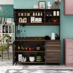 Credenza Famapy 63W in legno marrone con 4 cassetti, ganci e ripiani aperti