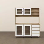 Credenza Famapy 63W in legno marrone con 4 cassetti, ganci e ripiani aperti