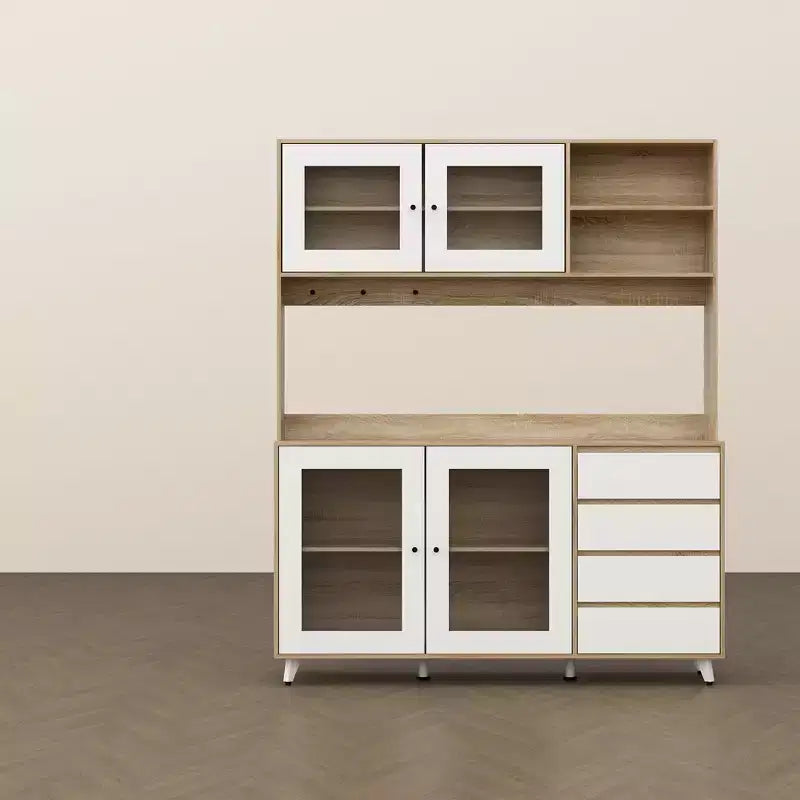 Credenza Famapy 63W in legno marrone con 4 cassetti, ganci e ripiani aperti
