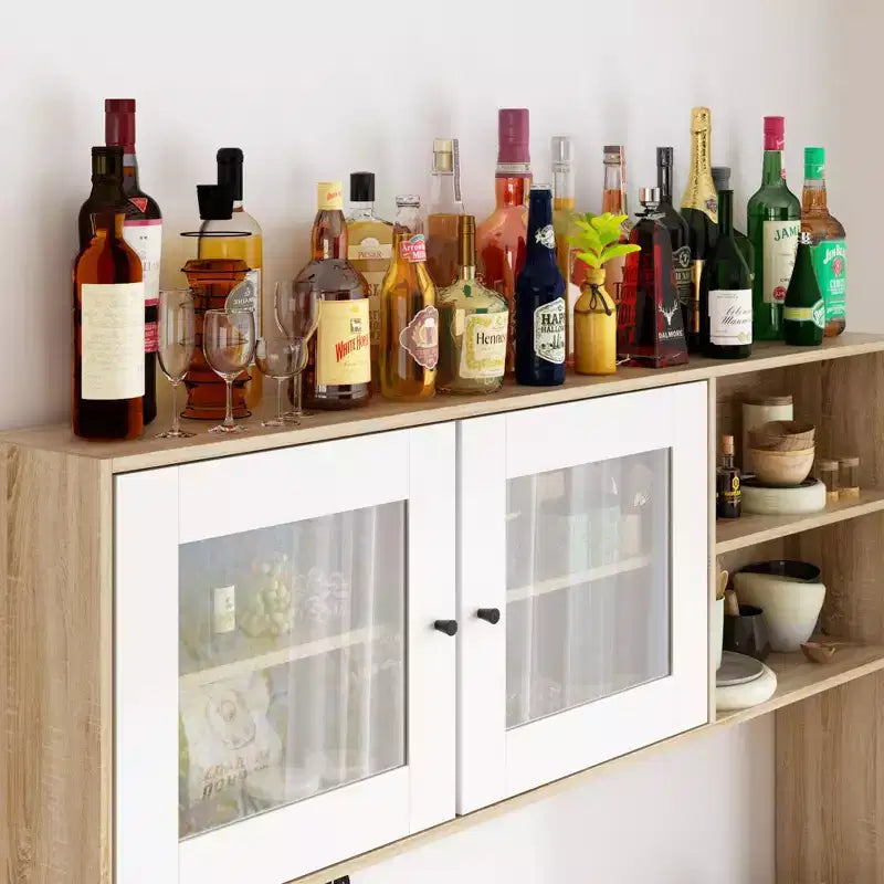 Credenza Famapy 63W in legno marrone con 4 cassetti, ganci e ripiani aperti
