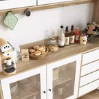 Credenza Famapy 63W in legno marrone con 4 cassetti, ganci e ripiani aperti