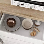 Credenza Famapy 63W in legno marrone con 4 cassetti, ganci e ripiani aperti