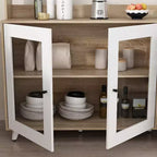 Credenza Famapy 63W in legno marrone con 4 cassetti, ganci e ripiani aperti