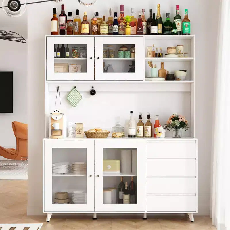Credenza Famapy 63W in legno marrone con 4 cassetti, ganci e ripiani aperti
