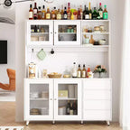 Credenza Famapy 63W in legno marrone con 4 cassetti, ganci e ripiani aperti