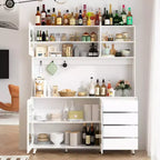 Credenza Famapy 63W in legno marrone con 4 cassetti, ganci e ripiani aperti