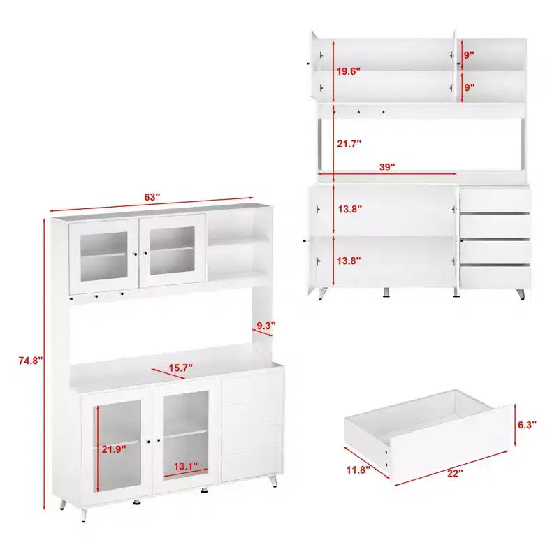 Credenza Famapy 63W in legno marrone con 4 cassetti, ganci e ripiani aperti