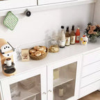 Credenza Famapy 63W in legno marrone con 4 cassetti, ganci e ripiani aperti
