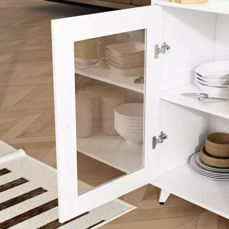 Credenza Famapy 63W in legno marrone con 4 cassetti, ganci e ripiani aperti