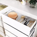 Credenza Famapy 63W in legno marrone con 4 cassetti, ganci e ripiani aperti