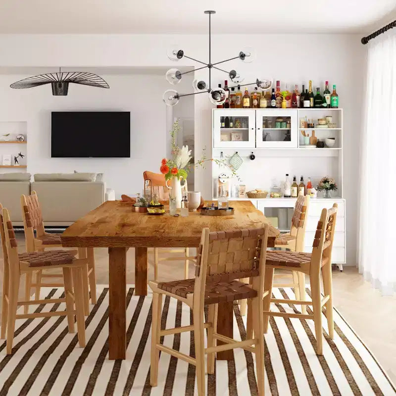 Credenza Famapy 63W in legno marrone con 4 cassetti, ganci e ripiani aperti