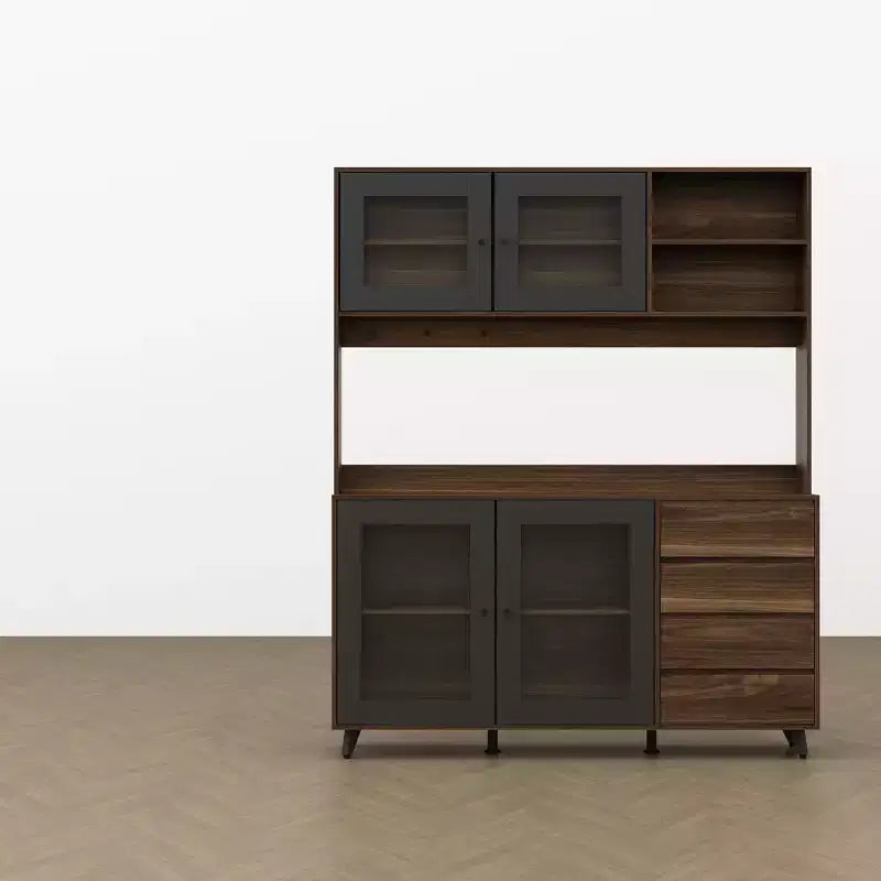 Credenza Famapy 63W in legno marrone con 4 cassetti, ganci e ripiani aperti
