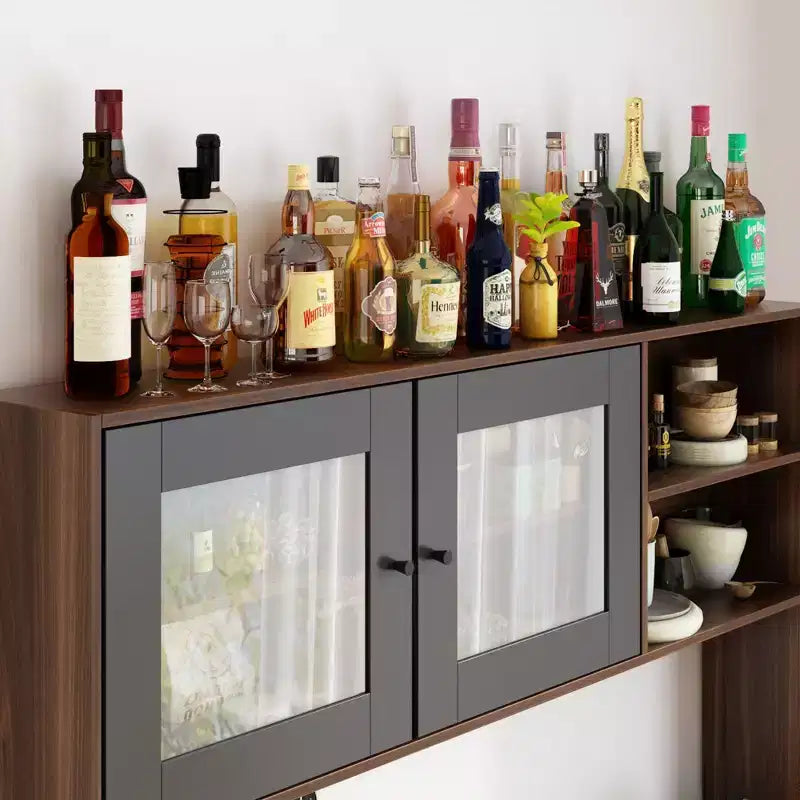 Credenza Famapy 63W in legno marrone con 4 cassetti, ganci e ripiani aperti