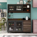 Credenza Famapy 63W in legno marrone con 4 cassetti, ganci e ripiani aperti