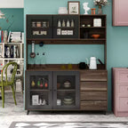 Credenza Famapy 63W in legno marrone con 4 cassetti, ganci e ripiani aperti