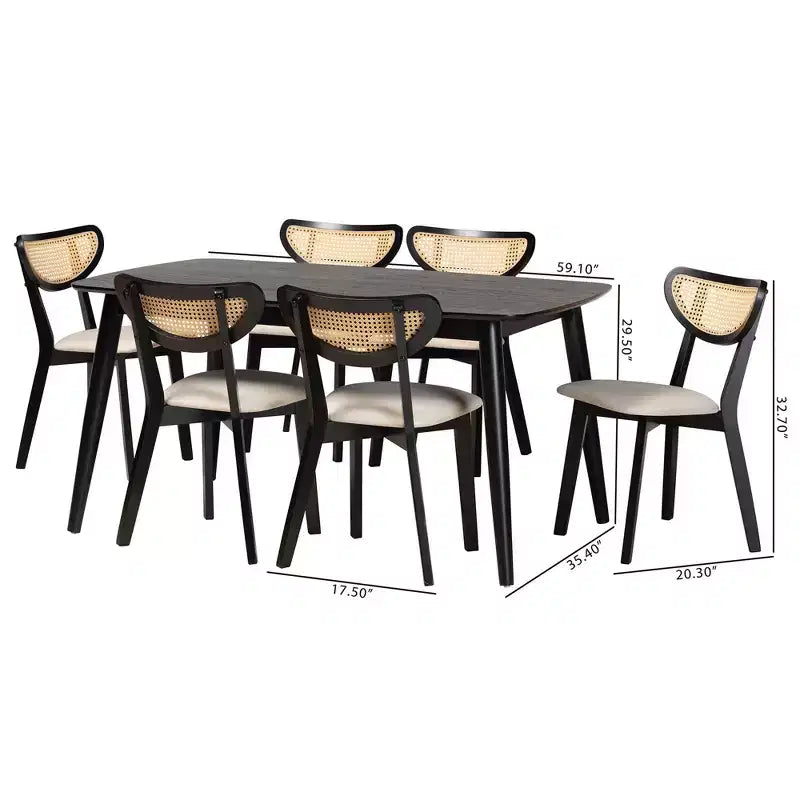 Set da pranzo di 7 pezzi Baxton Studio Dannell in legno, stile moderno-contemporaneo