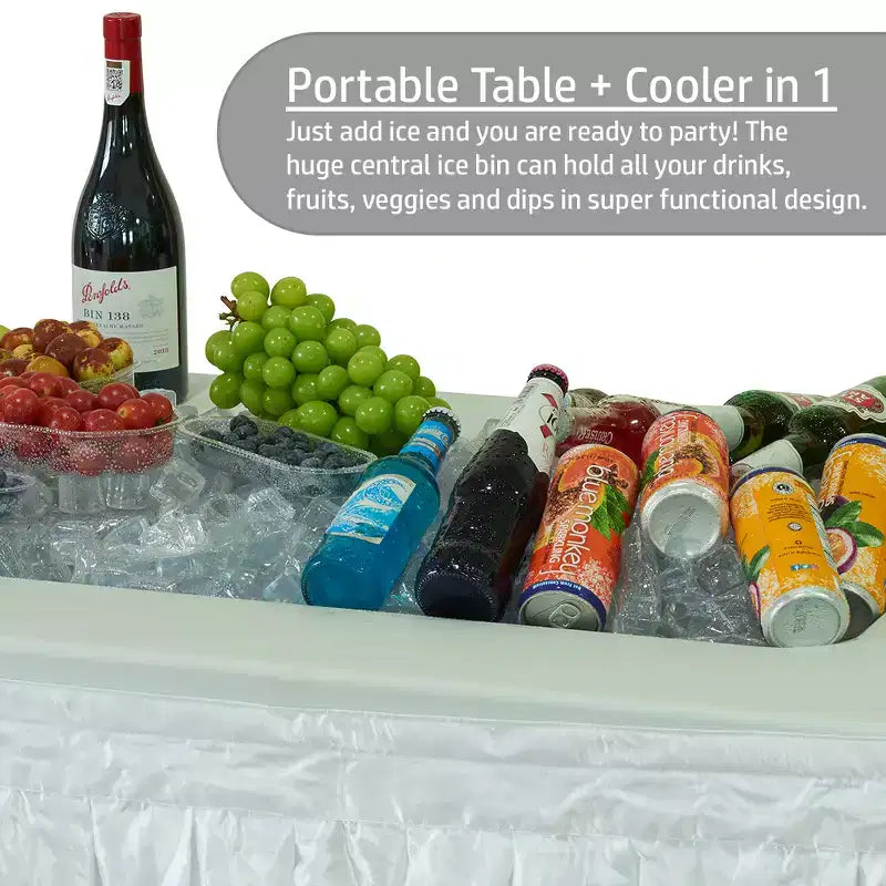 Tavolo bar pieghevole portatile Modern Home da 120 cm con bordo e gonna - bianco