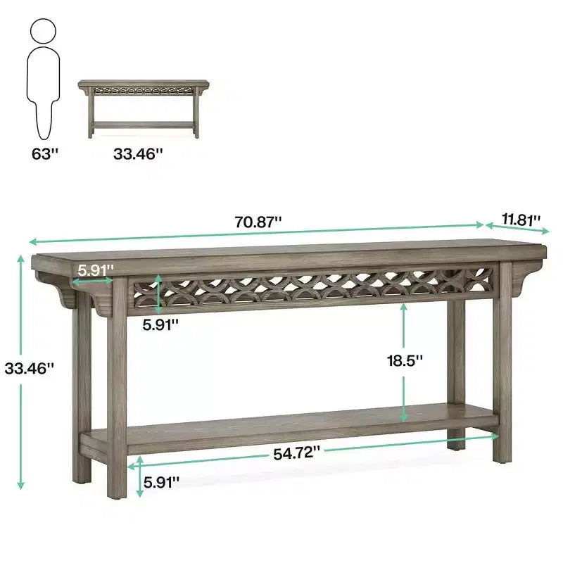 Lantine Tavolo Consolle Lungo in Legno Massello da 70,8 Pollici