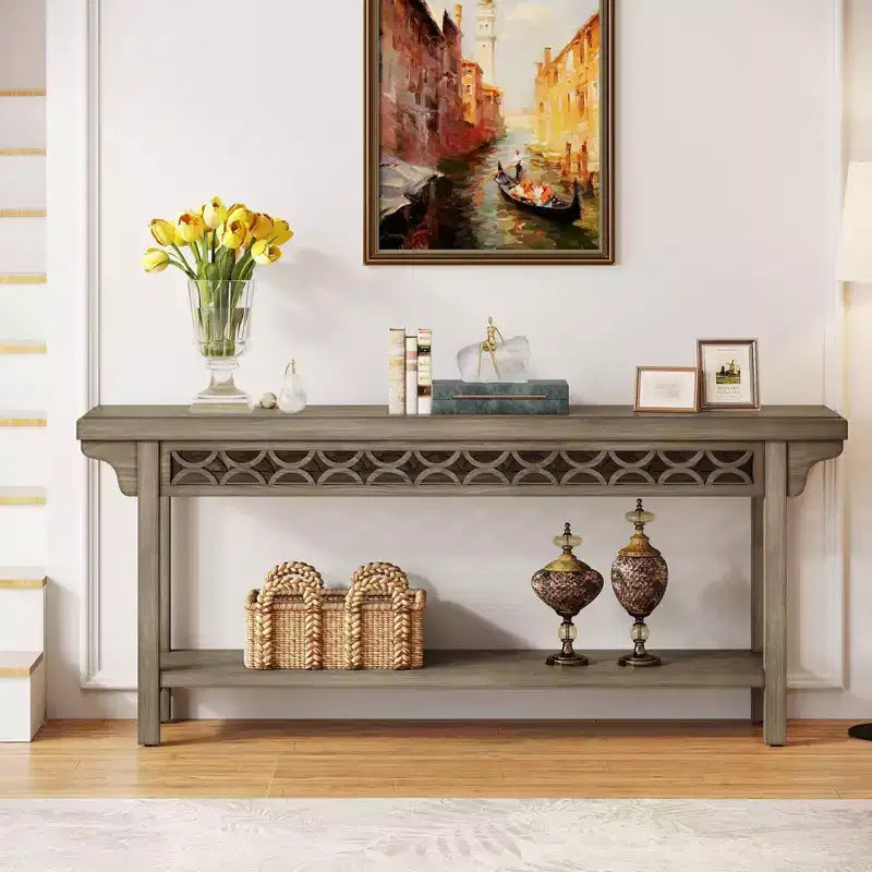 Lantine Tavolo Consolle Lungo in Legno Massello da 70,8 Pollici