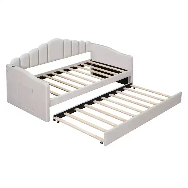 Divano letto singolo in velluto con letto estraibile/2 cassetti e porte di ricarica USB 4Q - ModernLuxe