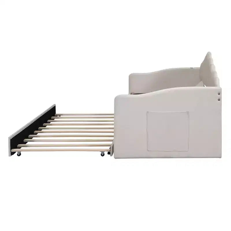 Divano letto singolo in velluto con letto estraibile/2 cassetti e porte di ricarica USB 4Q - ModernLuxe