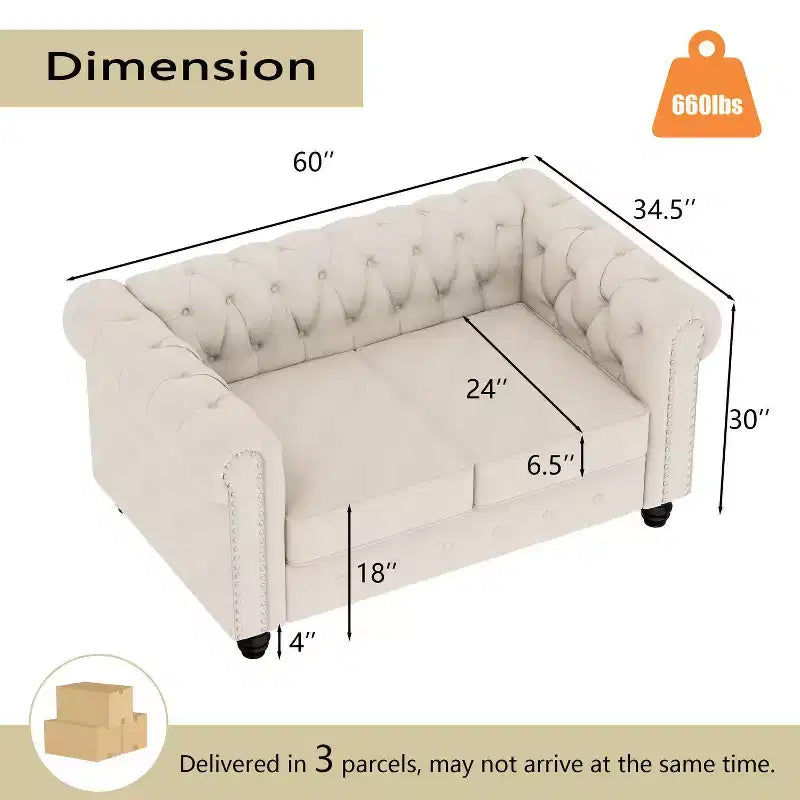 Divanetti 2 posti in velluto beige da 60 pollici per set di mobili da salotto - Morden Fort
