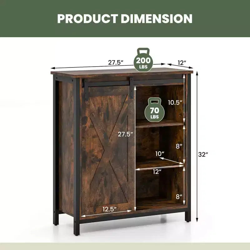 Mobile dispensa Costway da 32" con porta scorrevole "barn door" e ripiani regolabili