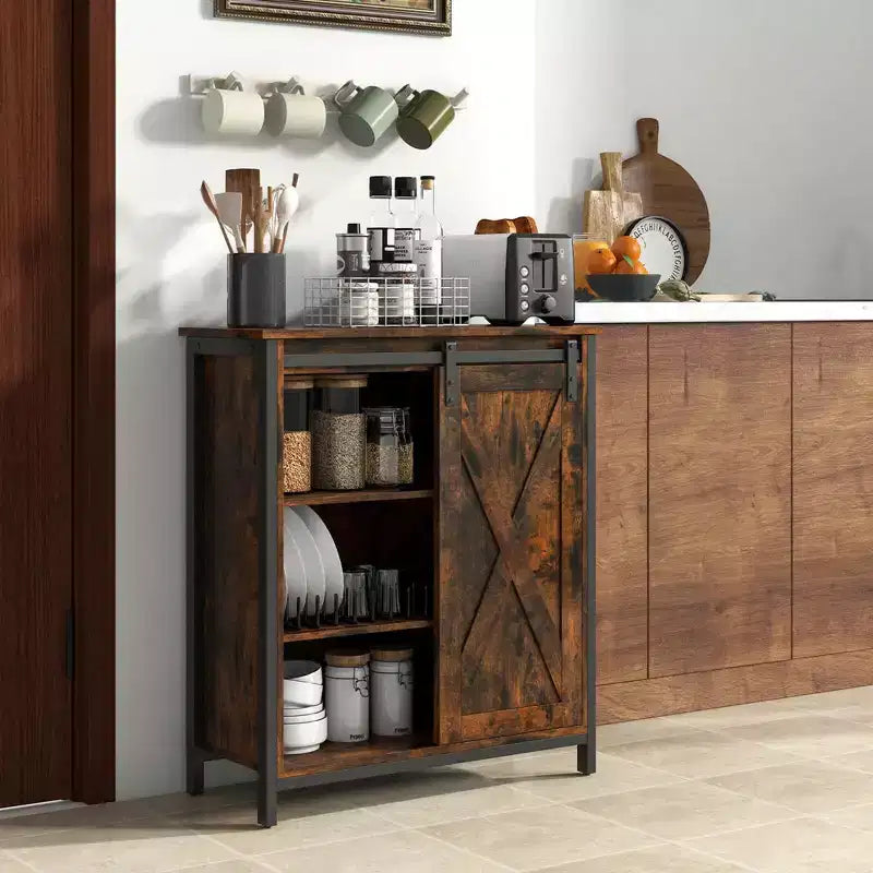 Mobile dispensa Costway da 32" con porta scorrevole "barn door" e ripiani regolabili