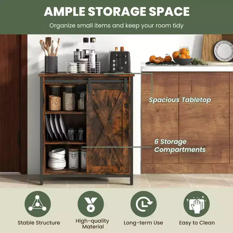Mobile dispensa Costway da 32" con porta scorrevole "barn door" e ripiani regolabili