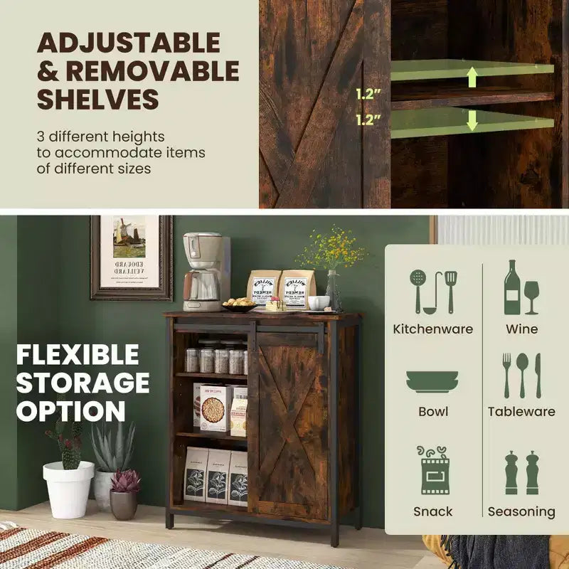 Mobile dispensa Costway da 32" con porta scorrevole "barn door" e ripiani regolabili