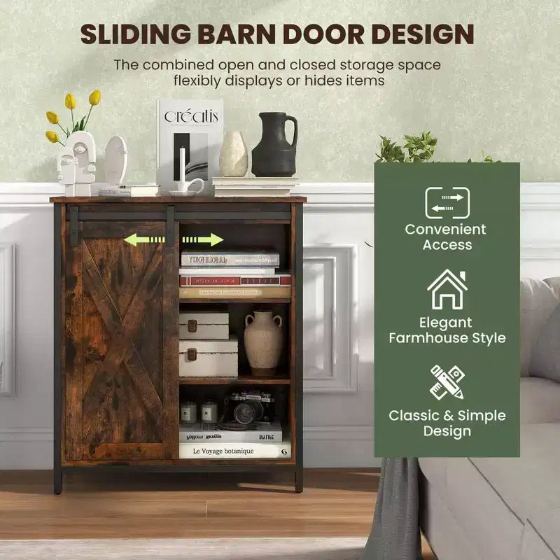 Mobile dispensa Costway da 32" con porta scorrevole "barn door" e ripiani regolabili