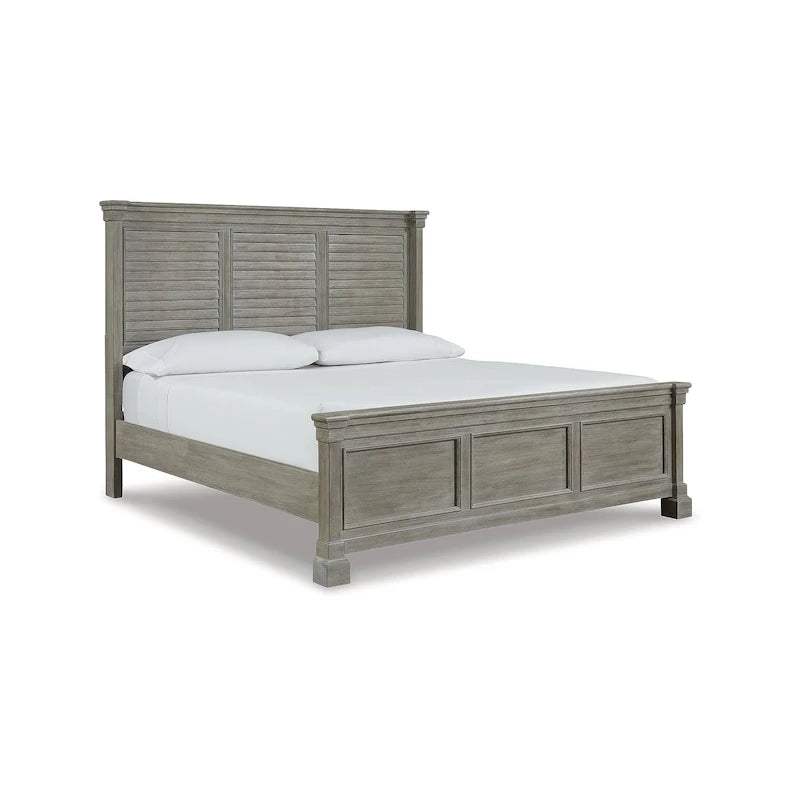 Letto a pannelli con testiera a persiana e finitura Bisque spazzolata – Bisque, Queen / King / California King, per 2 persone